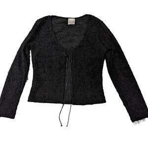 Vtge Boho American Cruiser Black Glistening eyelash Yarn Shrug Sz 4-6 See Desc